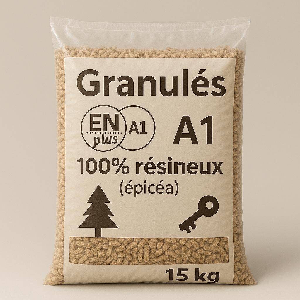 Granulés ENplus A1 – 100% résineux (épicéa) – sac 15 kg